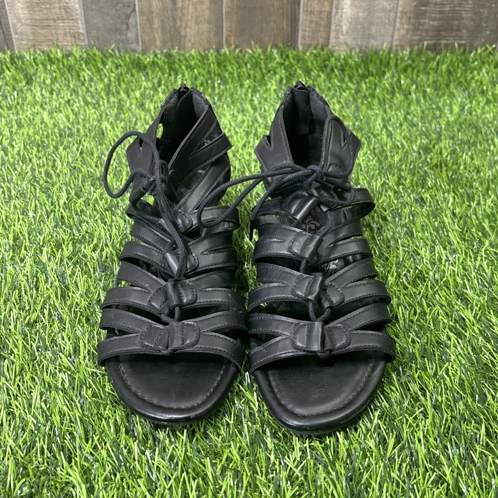 Brash Gladiator Sandals Womens Size 8 Black Strappy Y2K Faux Leather